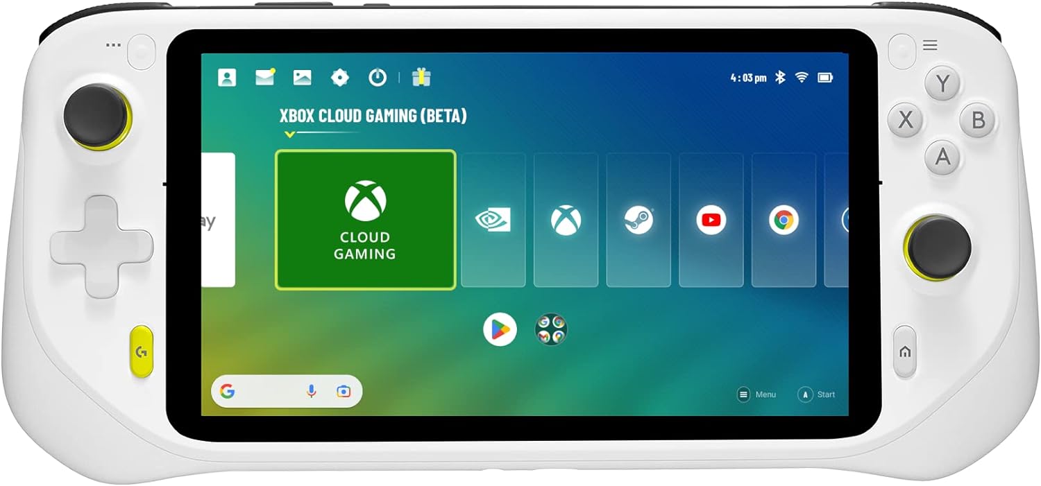 Logitech G Cloud Gaming Handheld, Portable Gaming Console with Long Battery Life, 1080P 7-Inch Touchscreen, Lightweight Design, Xbox Cloud Gaming, NVIDIA GeForce NOW, Google Play - UK plug - White image 0 Logitech G Cloud Gaming Handheld, Portable Gaming Console with Long Battery Life, 1080P 7-Inch Touchscreen, Lightweight Design, Xbox Cloud Gaming, NVIDIA GeForce NOW, Google Play - UK plug - White image 0